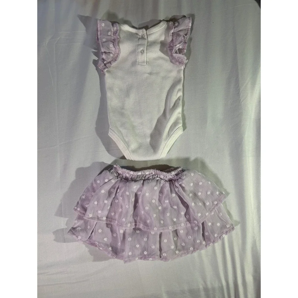 Little Lass Baby Girls 12M Lavender White Floral Tutu Skirt and Bodysuit Set - Picture 8 of 8